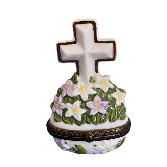 Midwest Cannon Falls Easter Cross Trinket Box Lillies His is Risen Hinged Cross - Picture 1 of 5